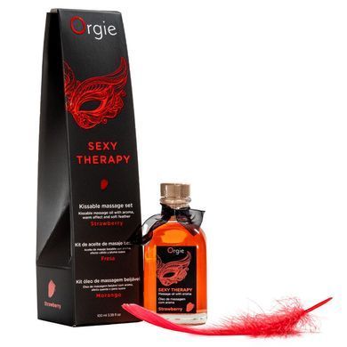 Набор для массажа: съедобное разогревающее масло + перышко Orgie Sexy Therapy Strawberry, клубника (100 мл) картинка