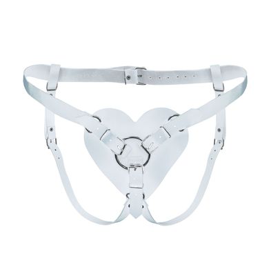 Трусики – сердце для страпона из натуральной кожи Feral Feelings Hearts Strap-on Belt White картинка