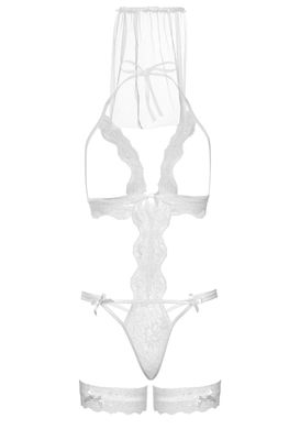 Рольовий костюм нареченої з відкритими грудьми Leg Avenue G-string teddy, veil & garter White O/S зображення