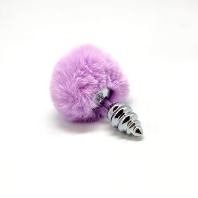 Металева анальна пробка Кролячий хвостик Alive Fluffly Twist Plug Purple, розмір S (ребриста) зображення
