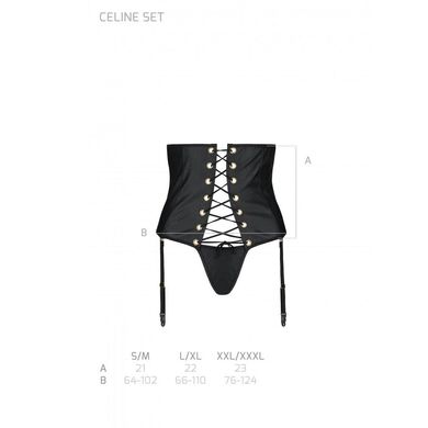 Пояс-корсет із екошкіри зі шнурівкою + стрінги Passion Celine Set black, розмір L/XL зображення