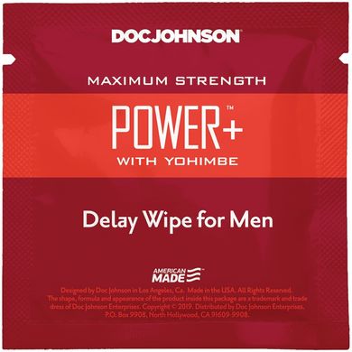 Пролонгуюча серветка Doc Johnson Power+ Delay Wipe For Men з екстрактом йохімбе (7х7 см) зображення