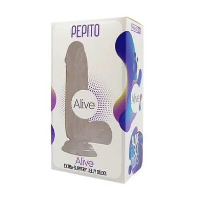 Прозорий фалоімітатор з присоскою і мошонкою Alive Jelly Dildo Pepito (довжина 15,5 см) зображення