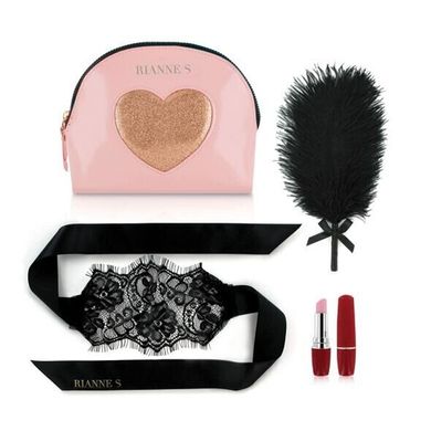 Романтичний набір Rianne S: Kit d'Amour: віброкуля, пір'їнка, маска, чохол-косметичка Pink/Gold зображення