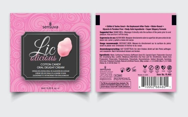 Пробник гелю для мінету Sensuva Lic-o-licious Cotton Candy, солодка вата (6 мл) зображення