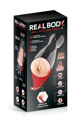 Мастурбатор-вагіна з вібрацією та аудіо ефектом Real Body Real Sucking Pussy 2 зображення
