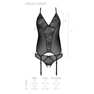 Корсет з пажами + трусики з ажурним декором та доступом Passion Ursula Corset black, розмір L/XL зображення