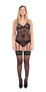 Корсет с пажами + трусики с ажурным декором и доступом Passion Ursula Corset black, размер S/M картинка
