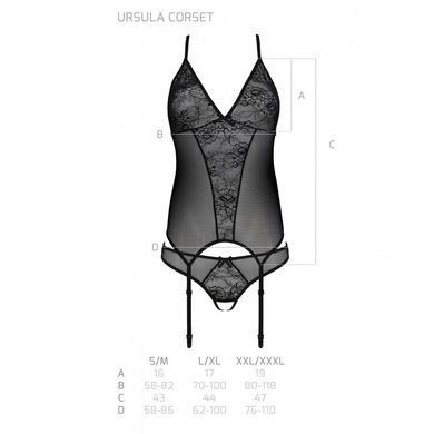 Корсет с пажами + трусики с ажурным декором и доступом Passion Ursula Corset black, размер S/M картинка