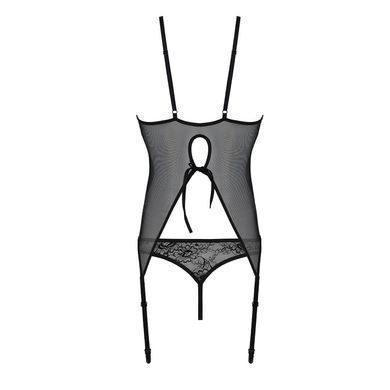 Корсет с пажами + трусики с ажурным декором и доступом Passion Ursula Corset black, размер S/M картинка