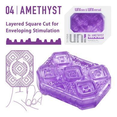 Міні-мастурбатор Tenga UNI Amethyst, аметистовий (з квадратними виступами) зображення