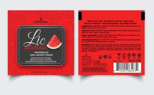 Пробник гелю для мінету Sensuva Lic-o-licious Watermelon, кавун (6 мл) зображення