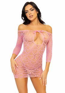 Прозора сукня з сердечками Leg Avenue Heart net mini dress One Size Pink зображення