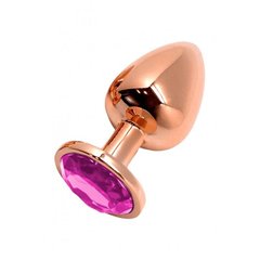 Металева анальна пробка Wooomy Tralalo Rose Gold Metal Plug Magenta, розмір L (діаметр 4 см) зображення