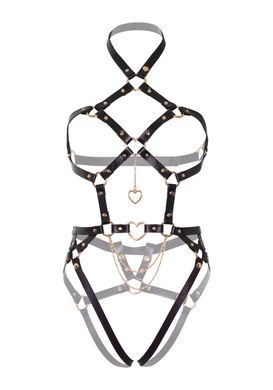 Портупея-тедді з екошкіри Leg Avenue Heart ring harness teddy Black, розмір S зображення