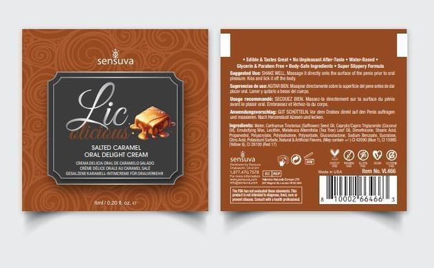 Пробник геля для мінету Sensuva Lic-o-licious Salted Caramel, солона карамель (6 мл) зображення