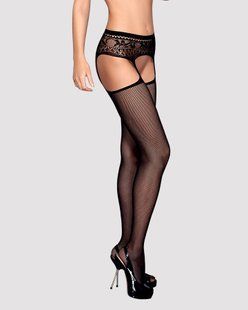 Сексуальні панчохи із поясом Obsessive Garter stockings S307 black, розмір S/M/L зображення
