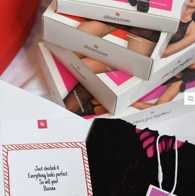 Сексуальные чулки с поясом Obsessive Garter stockings S307 black, размер S/M/L картинка