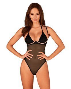 Прозоре боді з подвійними бретелями Obsessive Selinne teddy Black, розмір XS/S зображення