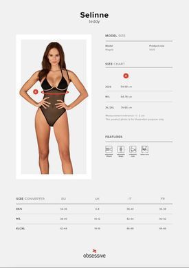 Прозрачное боди с двойными бретелями Obsessive Selinne teddy Black, размер XS/S картинка