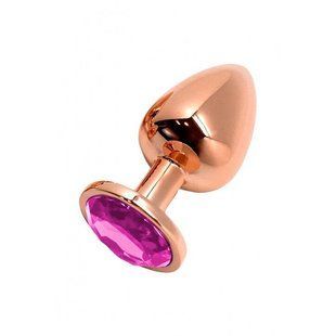 Металева анальна пробка Wooomy Tralalo Rose Gold Metal Plug Magenta, розмір M (діаметр 3,4 см) зображення