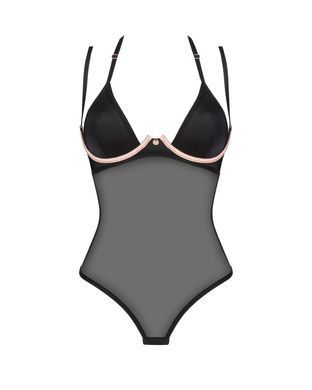 Прозрачное боди с двойными бретелями Obsessive Selinne teddy Black, размер XS/S картинка