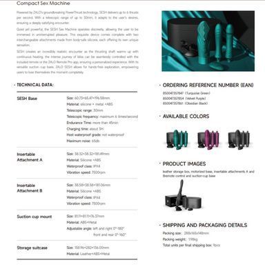 Компактна смарт секс-машина з пультом ДК Zalo Sesh Turquoise Green + 2 насадки (діаметр 3,8 см) зображення