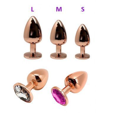 Металева анальна пробка Wooomy Tralalo Rose Gold Metal Plug Magenta, розмір M (діаметр 3,4 см) зображення