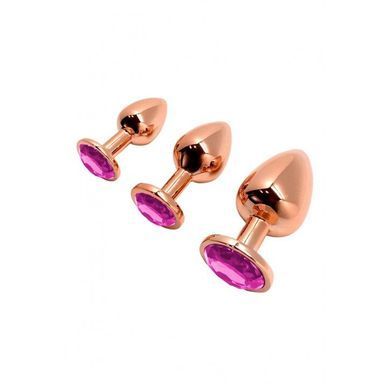 Металева анальна пробка Wooomy Tralalo Rose Gold Metal Plug Magenta, розмір M (діаметр 3,4 см) зображення