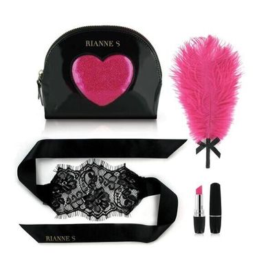 Романтический набор Rianne S: Kit d'Amour: вибропуля, перышко, маска, чехол-косметичка Black/Pink картинка