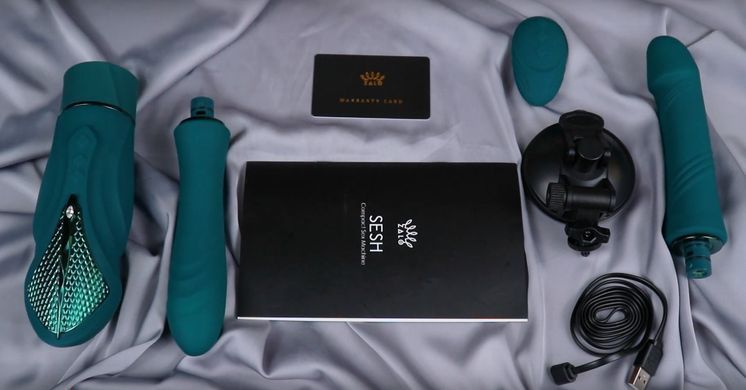 Компактна смарт секс-машина з пультом ДК Zalo Sesh Turquoise Green + 2 насадки (діаметр 3,8 см) зображення