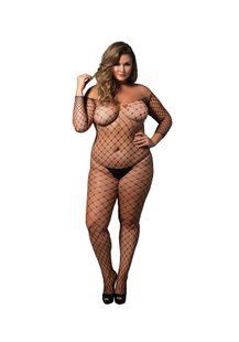 Бодістокінг-сітка з доступом Leg Avenue Off the shoulder bodystocking Black Queen Size зображення