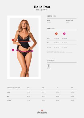 Сатиновый комплект: майка+трусики Obsessive Bella Rou top & panties, размер XS/S картинка