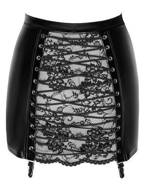 Спідниця з мереживом та шнурівкою ззаду Noir Handmade F341 Powerwetlook and lace skirt, розмір S зображення