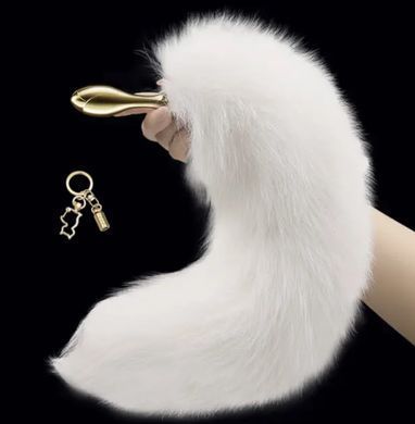 Металева анальна пробка Лисячий хвіст LOCKINK SEVANDA White Fox-Tail Anal Rose-shape Plug зображення