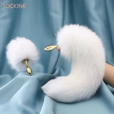 Металева анальна пробка Лисячий хвіст LOCKINK SEVANDA White Fox-Tail Anal Rose-shape Plug зображення