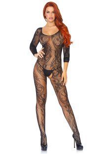 Ажурний бодістокінг з відкритим доступом Leg Avenue Swirl Lace Bodystocking Black O/S зображення