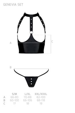 Комплект білизни з відкритими грудьми: корсет та стрінги Passion GENEVIA SET WITH OPEN BRA black, розмір L/XL зображення