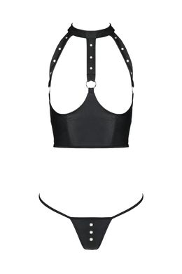 Комплект білизни з відкритими грудьми: корсет та стрінги Passion GENEVIA SET WITH OPEN BRA black, розмір L/XL зображення