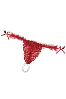 Набор Intt BRAZILIAN PANTY RED: трусики на завязках S-XL с жемчужным кольцом + клубничный лубрикант (50 мл) картинка