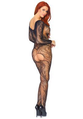 Ажурный бодистокинг с открытым доступом Leg Avenue Swirl Lace Bodystocking Black O/S картинка