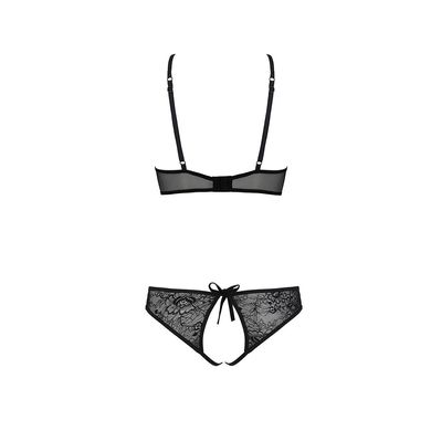 Комплект: бра и трусики с ажурным декором и открытым шагом Passion Ursula Set black, размер L/XL картинка