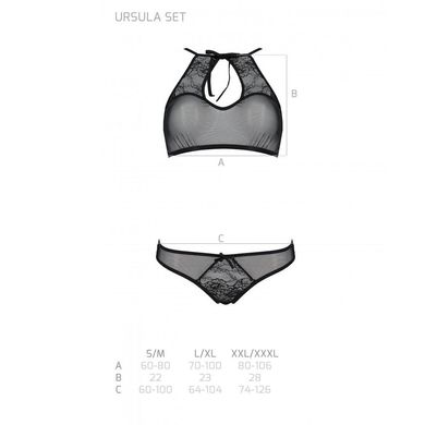 Комплект: бра и трусики с ажурным декором и открытым шагом Passion Ursula Set black, размер L/XL картинка