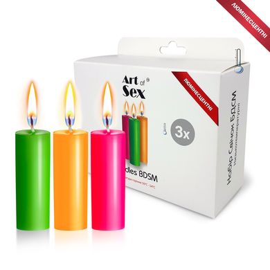 Набор люминисцентных восковых свечей низкотемпературных Art of Sex, размер S (длина 10 см, 3 шт) картинка