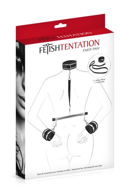 Фіксатор для рук і шиї з повідцем Fetish Tentation Submission bar with handcuffs and collar зображення