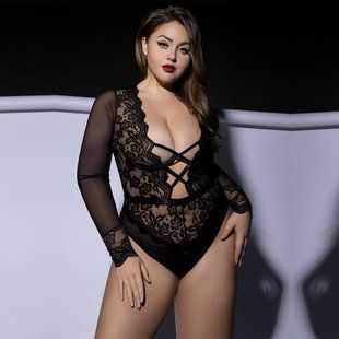 Боді з довгим рукавом та відкритою спинкою JSY P61139 Black Plus Size зображення