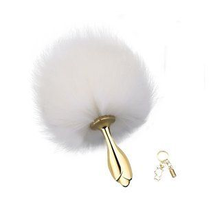 Металлическая анальная пробка Кроличий хвост LOCKINK SEVANDA White Bunny-Tail Anal Rose-shape Plug картинка