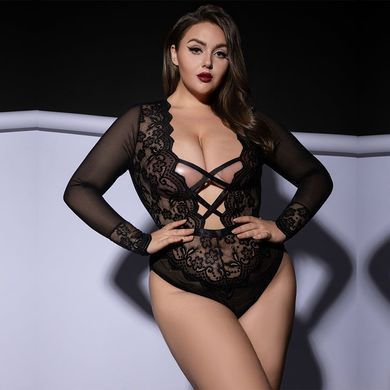 Боді з довгим рукавом та відкритою спинкою JSY P61139 Black Plus Size зображення