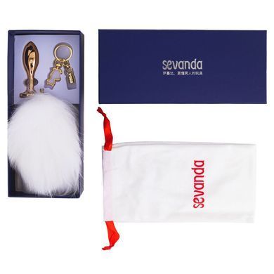 Металлическая анальная пробка Кроличий хвост LOCKINK SEVANDA White Bunny-Tail Anal Rose-shape Plug картинка