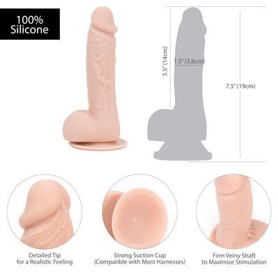 Реалистичный фаллоимитатор на присоске + вибропуля ADDICTION Mark 7,5&Prime; Dildo With Balls, Beige (диаметр 3,8 см) картинка